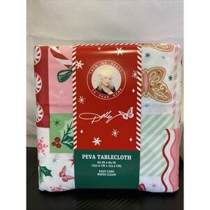 DOLLY PARTON Christmas  60" x 84" Tablecloth PEVA Holly Butterfly Gingerbread